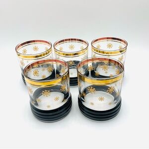 Vtg Sakura Sango Gold Snowflake Lowball Rock Glass Set Black Band Sue Zipkin MCM